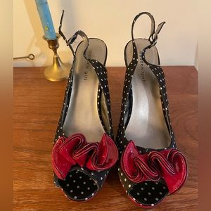Madden girl black white polkadot sling backs